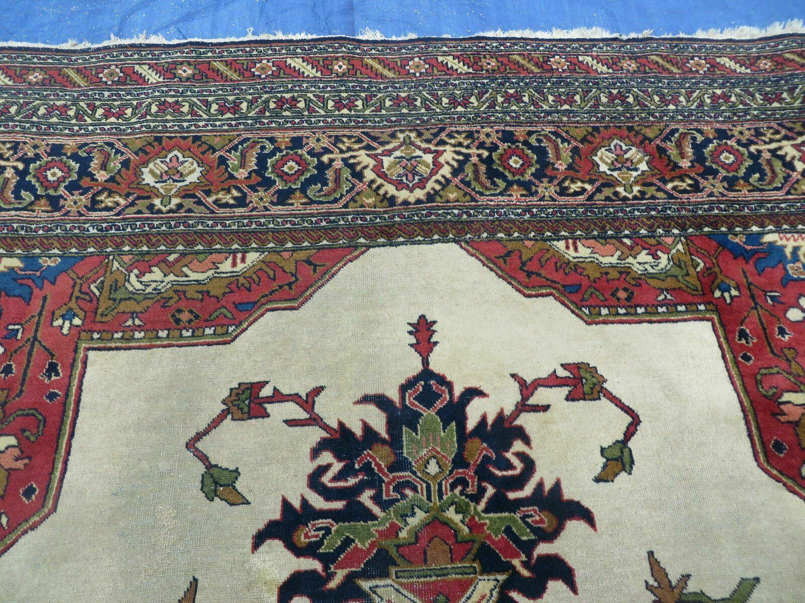 10' X 13' Antique Handmade Turkish Wool Rug with Persian Heriz Serapi Bakshaish Pattern - Beige, Red, and Blue Colors - Jewel Rugs