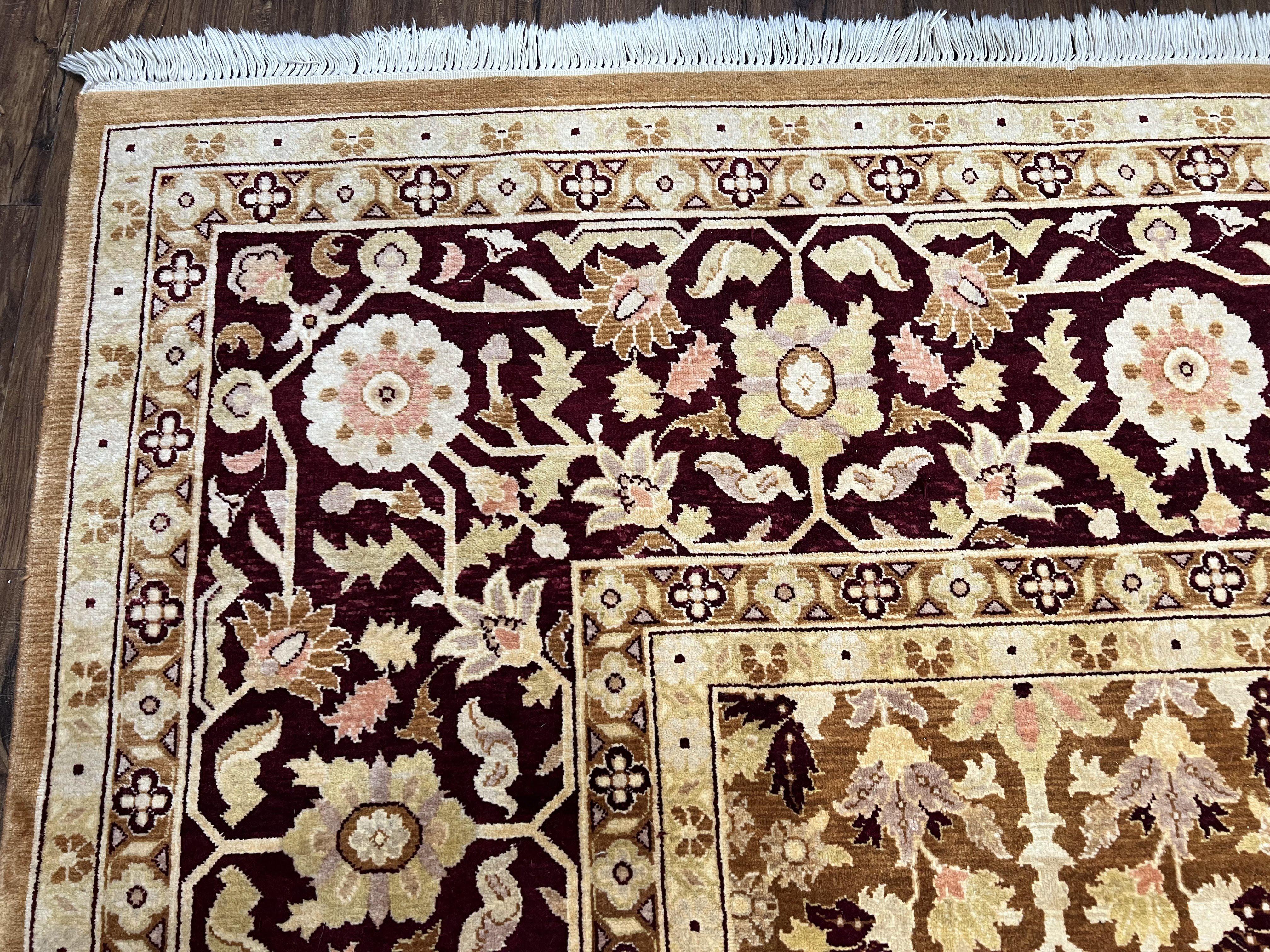 Indian Rug 9x12 Agra Rug, Vintage Rug 9 x 12 Wool Rug, Area Rug 9x12 Oriental Carpet, Unique Colors, Hand Knotted, Clay Dark Brown, Allover - Jewel Rugs