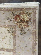 Aubusson Rug 8x10 ft, Wool with Silk Highlights, Piled Aubusson Carpet, Cream-Beige, Hand Knotted Vintage Very Fine Rug, French European Rug - Jewel Rugs