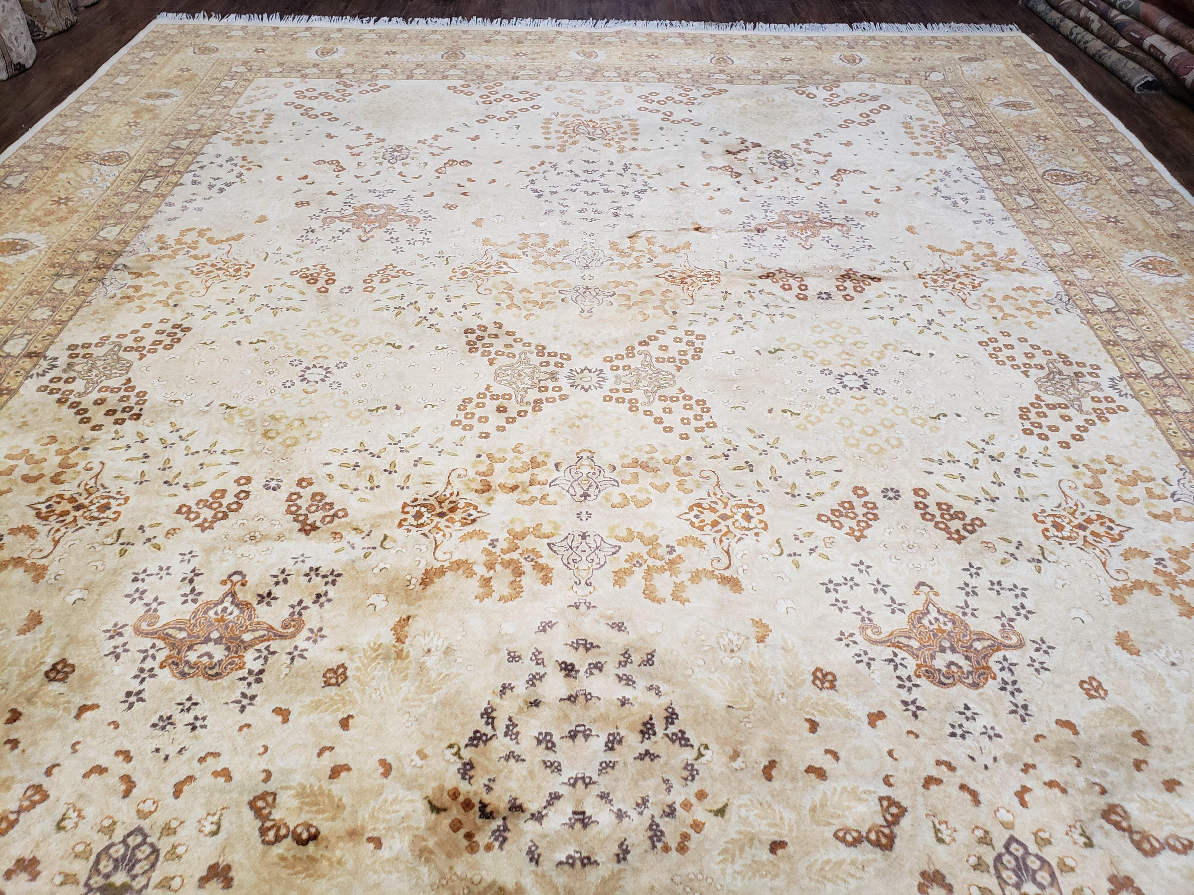 9' X 12' Handmade Oriental Floral Wool Area Rug Organic Ivory Beige Nice - Jewel Rugs