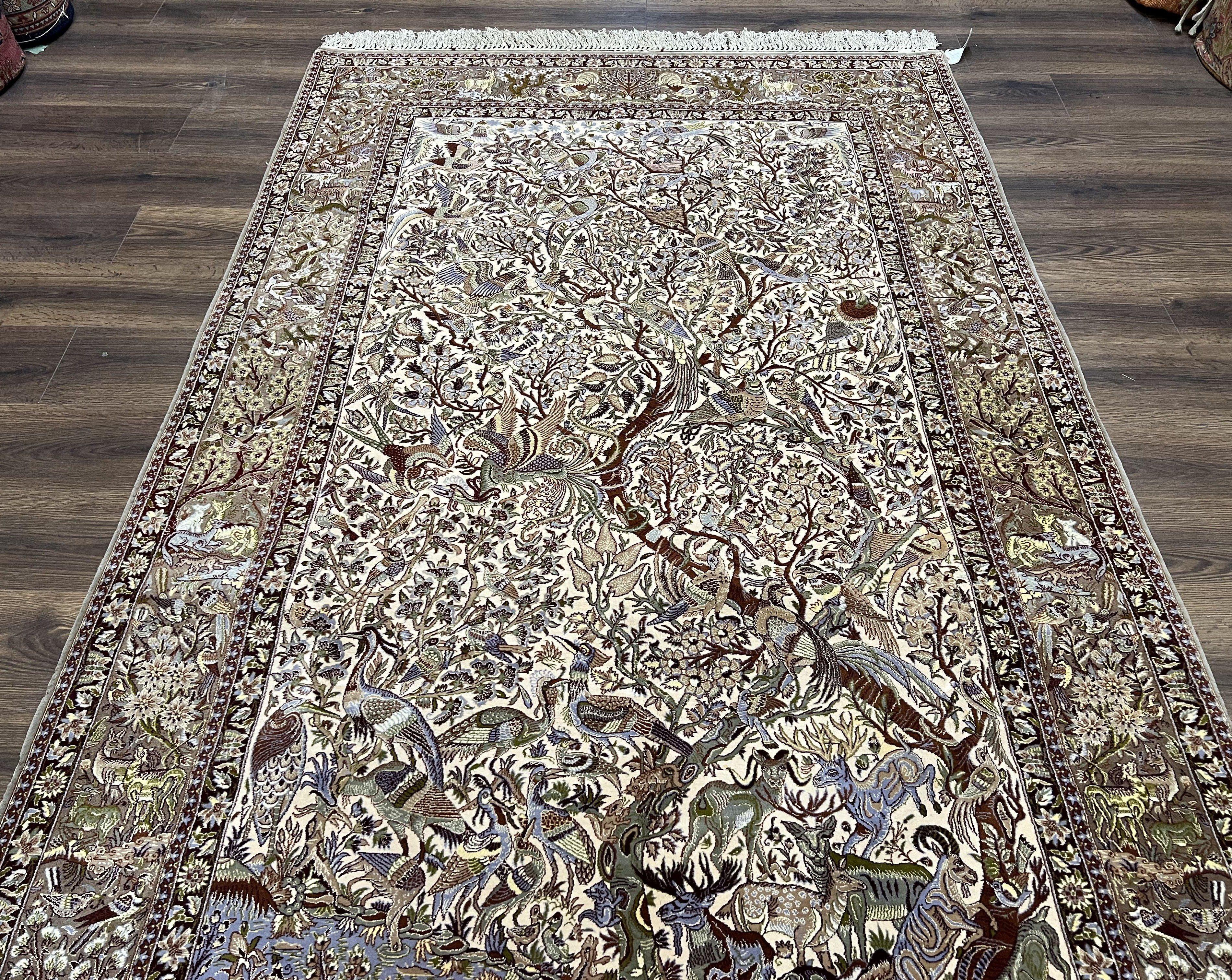 Persian Isfahan Rug 5x8 - Tree of Life, Animal Pictorials, Kork Wool & Silk - Jewel Rugs