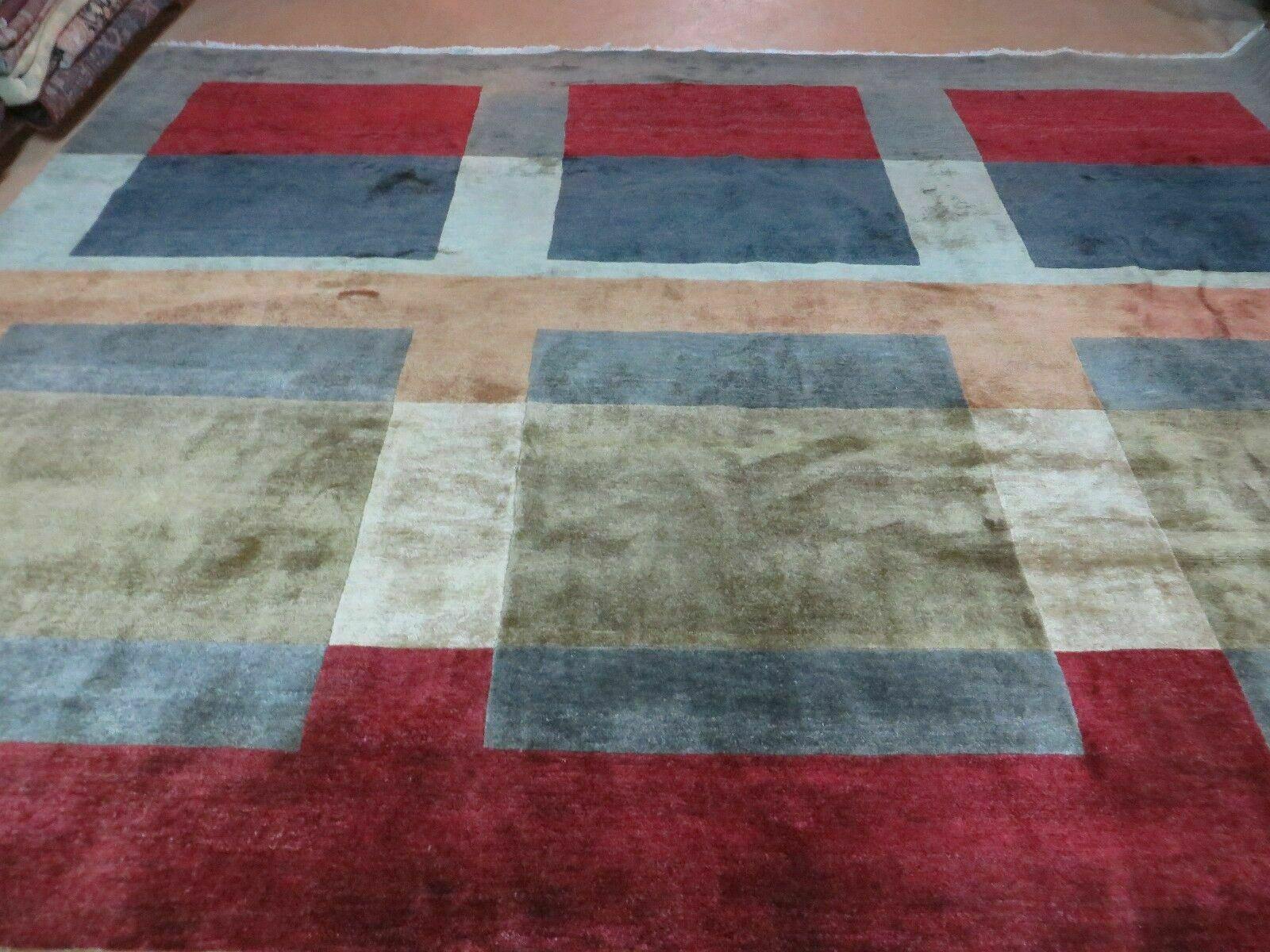 10' X 13' Modern Handmade Tibetan Nepal Abstract Wool Rug Art Deco Carpet Multicolor - Jewel Rugs