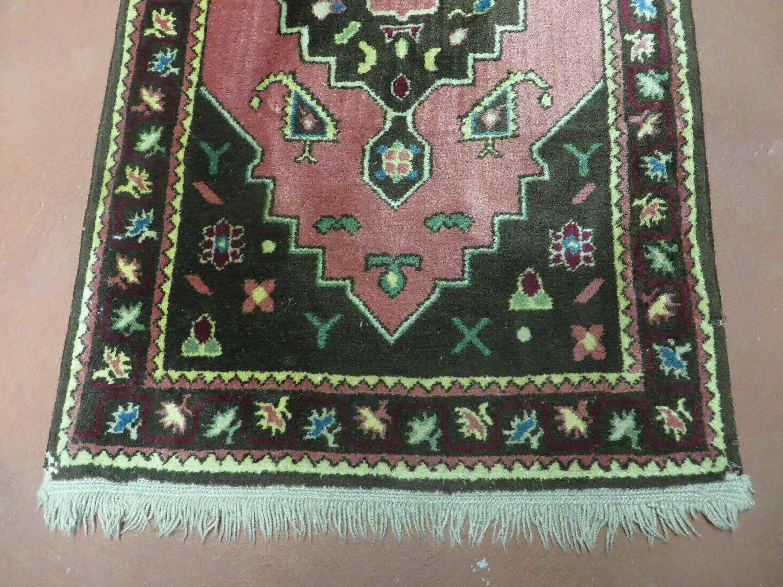 22" X 38" Vintage European German Handmade Hooked Rug Nice - Jewel Rugs