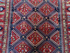 Wonderful Persian Rug 7x10, Persian Shiraz Yalameh Tribal Rug 7 x 10, Semi Antique Colorful Persian Carpet, Geometric Diamond, Handmade Wool, Red Navy Blue - Jewel Rugs