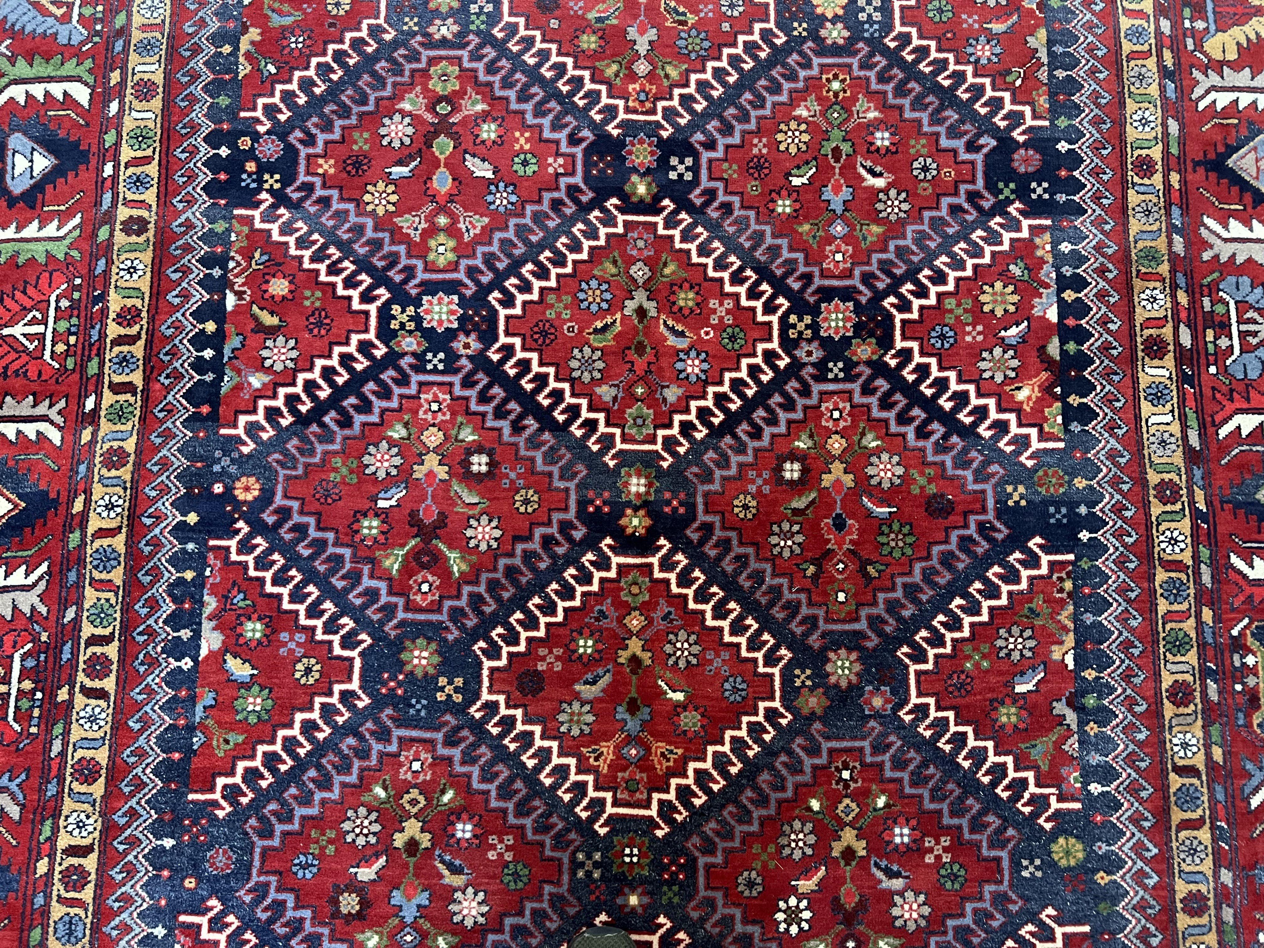 Wonderful Persian Rug 7x10, Persian Shiraz Yalameh Tribal Rug 7 x 10, Semi Antique Colorful Persian Carpet, Geometric Diamond, Handmade Wool, Red Navy Blue - Jewel Rugs