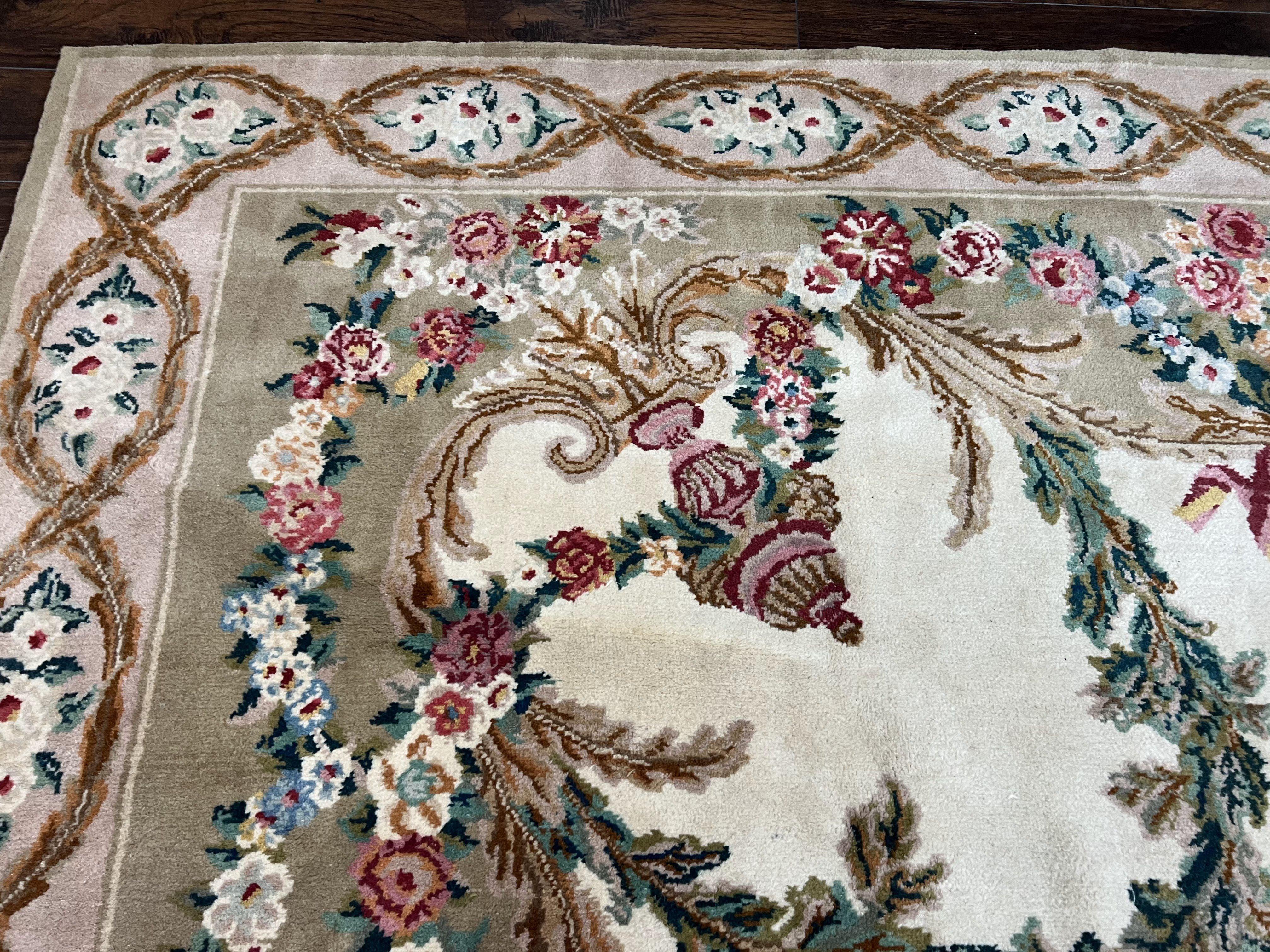 Chinese Aubusson Rug 9.8 x 12, Savonnerie Carpet with Pile, Elegant Living Room Dining Room Rug Hand Knotted Wool Carpet, French European - Jewel Rugs