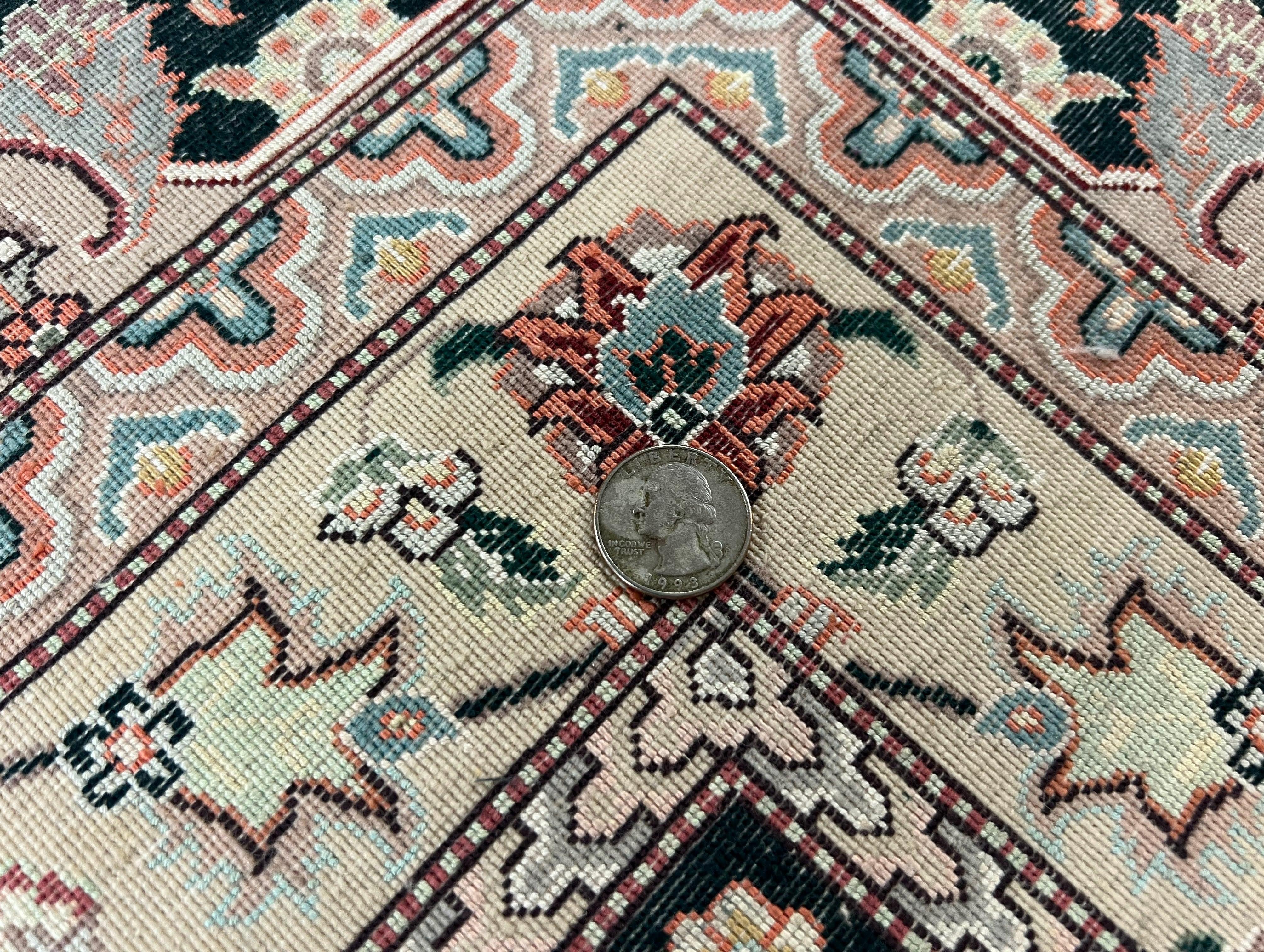 Wonderful Sino Persian Rug 10x14, Wool on Silk Foundation, Very Fine Floral Medallion Oriental Carpet, Dark Green Salmon Pink Light, Wow - Jewel Rugs