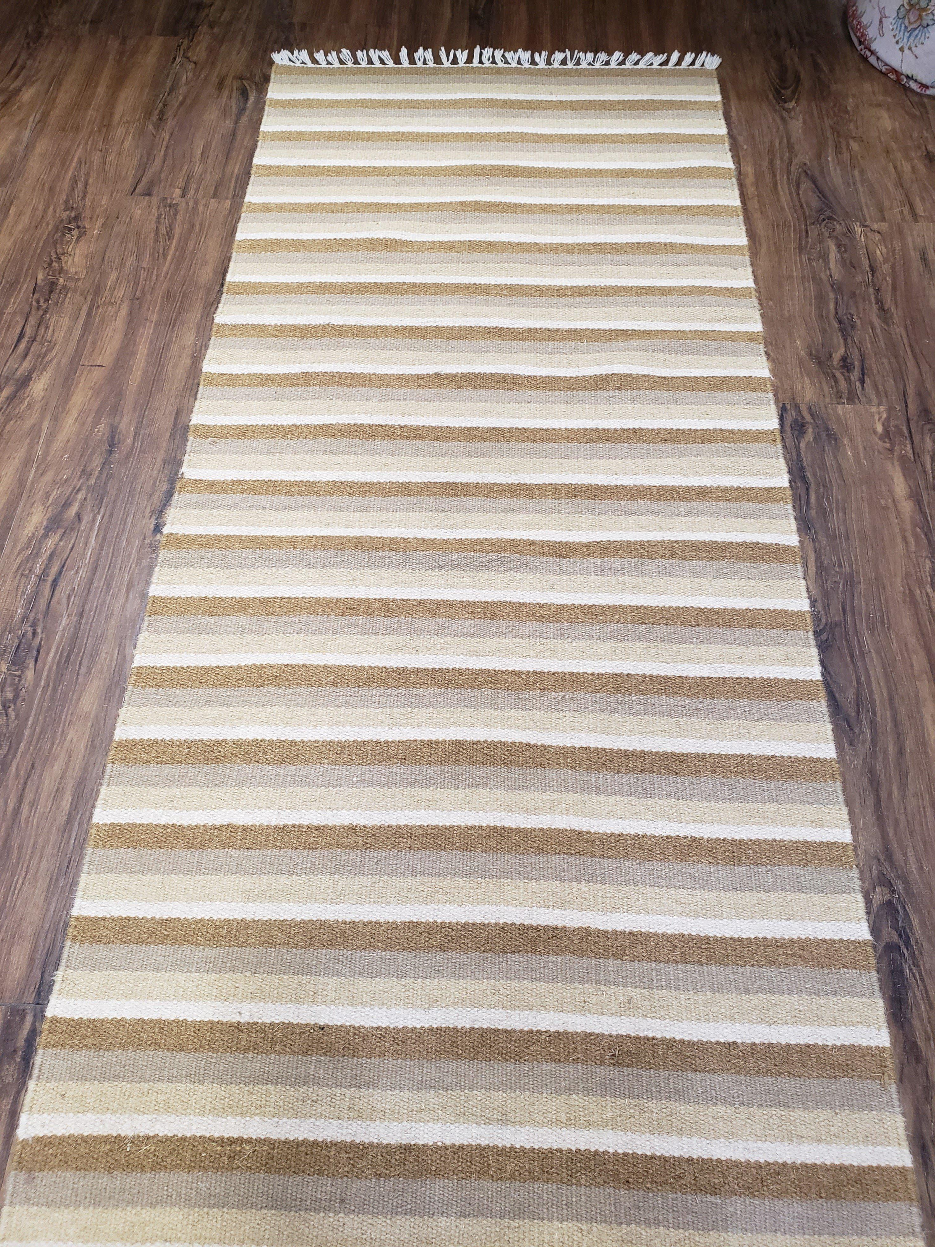 Striped Runner Rug, Flatweave Runner Rug, Hallway Runner, 15 ft Carpet Runner for Hall, Earth Tone Colors, Handmade Hand Woven Farmhouse Rug - Jewel Rugs