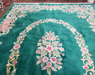 Green Chinese Aubusson Rug, Floral Design, Pile Rug, Room Sized Rug 9x12, Dining Room Living Room Bedroom Rug, European Design, Hand Tufted - Jewel Rugs