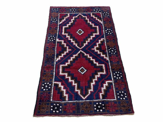 3 X 5 Vintage Handmade Tribal Wool Rug Balouchi Rug Afghan Rug Red Beige Nice - Jewel Rugs