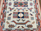 3x5 Handmade Vintage Turkish Area Rug Wool Kazak Caucasian Carpet 3'4"x4'7" Bird - Jewel Rugs