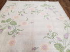 Vintage Portuguese Needlepoint Area Rug 6x9 Wool Hand-woven Flatweave Carpet, Ivory Flowers Leaves, 6 x 9 Dinning Table Rug - Bedroom Rug - Jewel Rugs