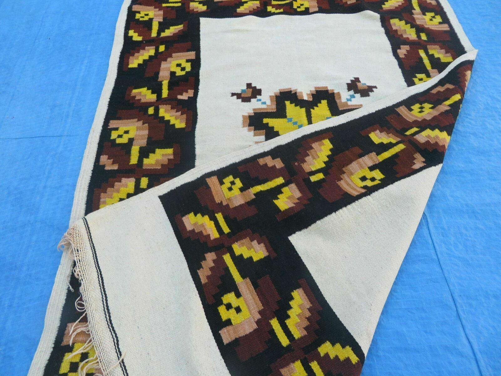 4' x 7' Vintage Folk Art Latin American Mexican Blanket Weaving Wool Kilim Rug - Jewel Rugs