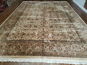 10' X 14' One-of-a-Kind Indian Agra Hand-Knotted Wool Rug Beige Tea Washed Nice - Jewel Rugs