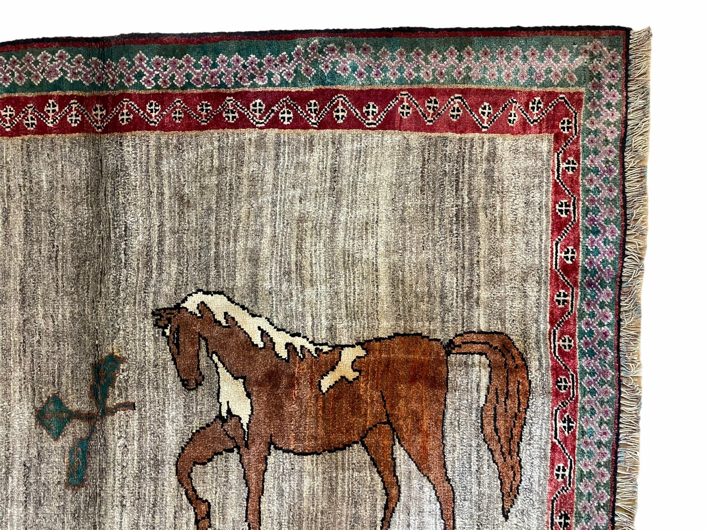 4 X 6 Handmade Rug Zagros New Vintage Quality Wool Rug Horses Silver Brown Nice - Jewel Rugs