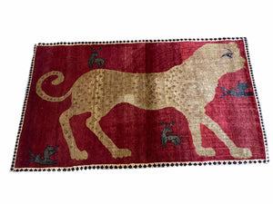 3.5 X 6 Handmade New Vintage Quality Wool Rug Leopard Red Tribal Hand-Knotted - Jewel Rugs