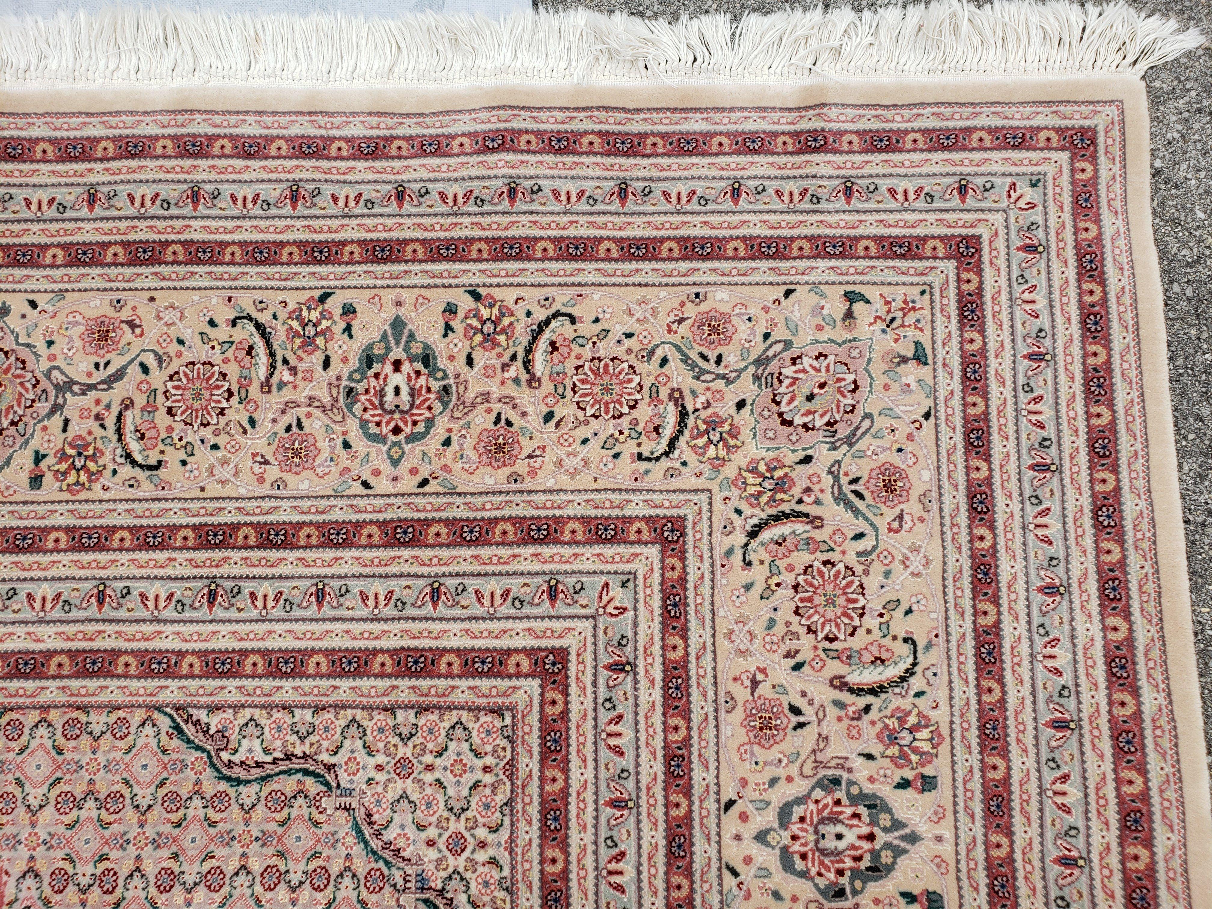 Stunning Oversized Sino Persian Oriental Rug 12x15, Hand Knotted Wool & Silk Palace Sized Carpet, Mahi Pattern, Very Fine, Peach Beige, Wow - Jewel Rugs