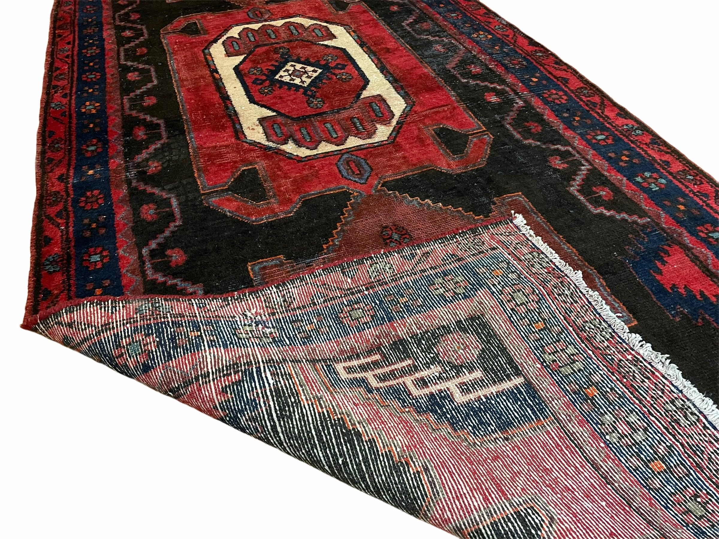 4x10 Antique Runner Handmade Wool Tribal Rug Geometric Organic Dyes Black Red - Jewel Rugs