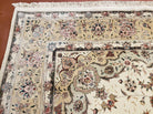 8x10 Oriental Carpet - Persian Design Rug - Wool Hand Knotted Area Rug with Silk Rug - Very Fine Beige Floral Rug - Elegant Dining Room Rug - Jewel Rugs