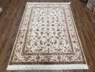 Vintage Pak Persian Area Rug 4x6 - 5x7, Wool w/ Silk Highlights Hand-Knotted, Ivory Allover Floral Pakistani Carpet, Foyer Room Entryway Rug - Jewel Rugs