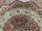 8ft Round Hand Knotted Rug, Unique Flower Petal Shape, 8x8 Circular Wool Carpet Handmade, Burgundy Cream Multicolor Floral Medallion Allover - Jewel Rugs