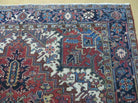 6'7" X 9' Antique Handmade India Geometric Oriental Wool Rug Organic Red Blue - Jewel Rugs