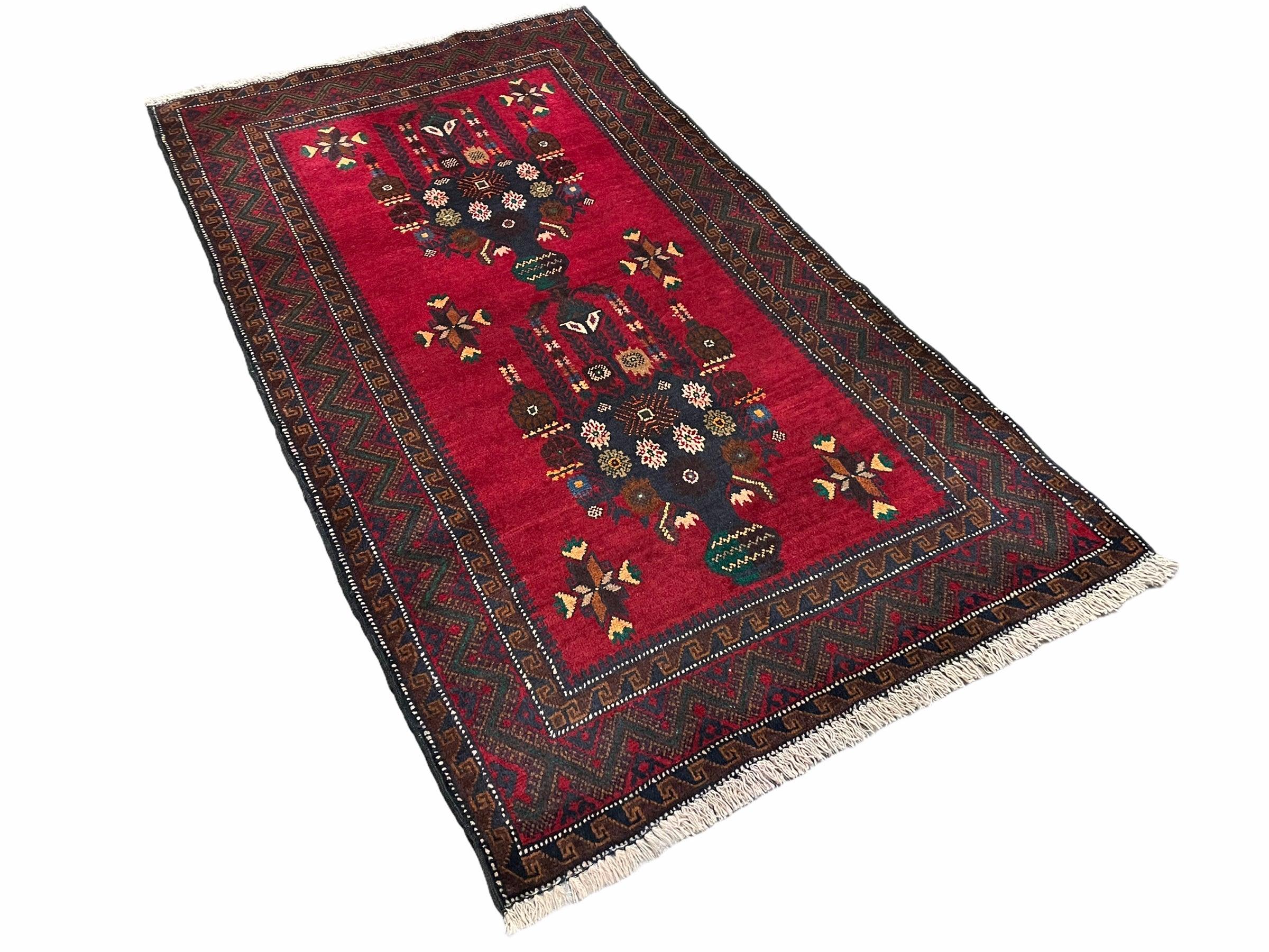 3x5 New Vintage Handmade Wool Rug Tribal Turkoman Balouch Red Tribal Rug Veg Dye - Jewel Rugs