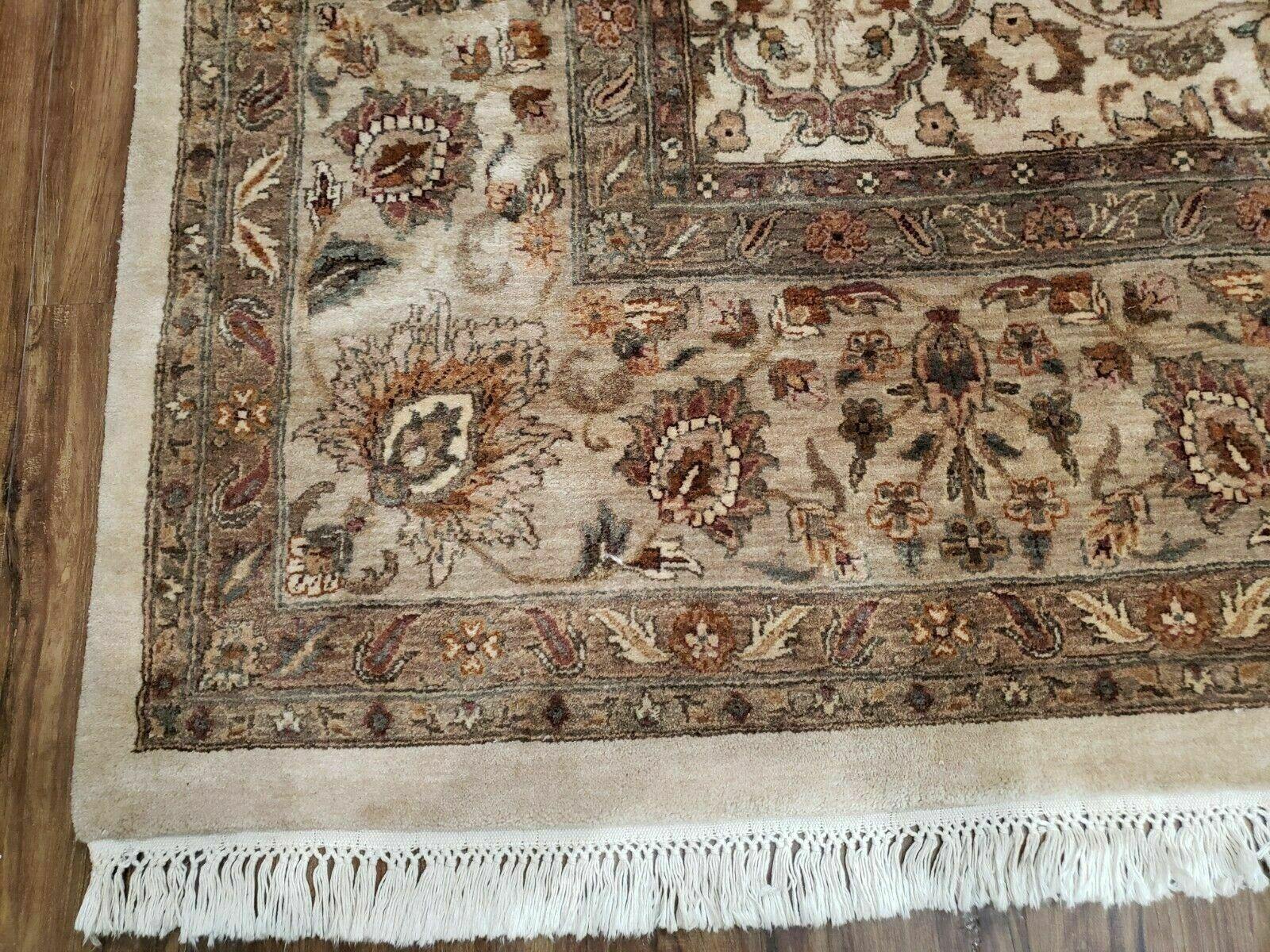 10' X 14' One-of-a-Kind Indian Agra Hand-Knotted Wool Rug Beige Tea Washed Nice - Jewel Rugs