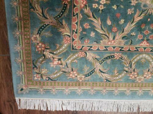 9' X 12' Hand Made Chinese Oriental Floral Garden Wool Rug Plush Pile Blue Teal - Jewel Rugs