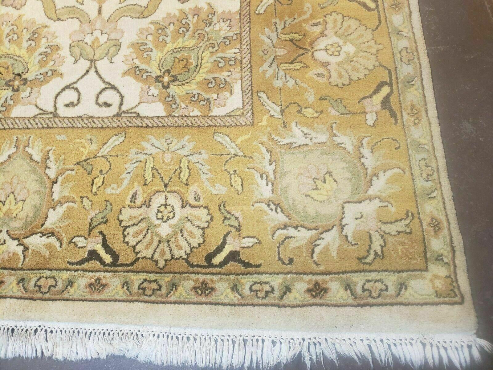 8' X 10' Handmade India Oushak Floral Wool Rug Flowers Beige Wow - Jewel Rugs