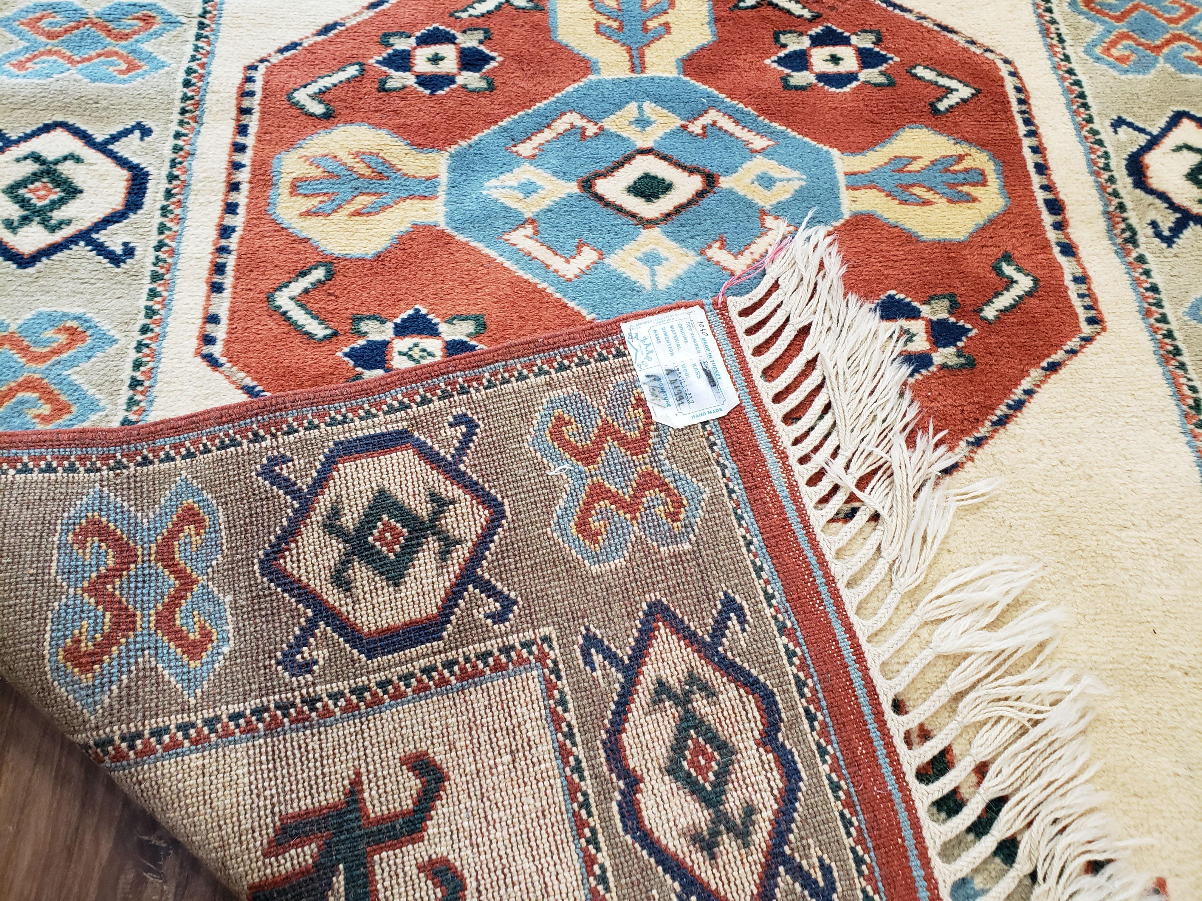 Vintage Turkish Rug 4x6, Beige Red Gray Carpet, Caucasian Design, Tribal Rug, Hand-Knotted, Boho Rug, Bohemian Home Decor - Jewel Rugs