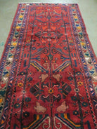 Persian Runner Rug 3.4 x 9.7, Persian Nahavand Hamadan Runner, Antique Wool Oriental Tribal Runner, Handmade Hand Knotted Runner, Red Navy Blue, Hallway Kitchen Runner - Jewel Rugs