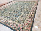 William Morris Rug, Vintage Needlepoint Rug, 10x14 Needlepoint, European English Allover Floral, Wool, Hand-Woven, Handmade, Green, Large - Jewel Rugs