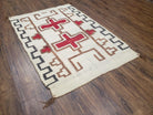 Semi Antique Navajo Rug 3x5, Wool Hand Woven, First Aid Cross Navajo American Blanket, Kilim Rug, Ivory Red, Nice, Rare Navaho Blanket - Jewel Rugs