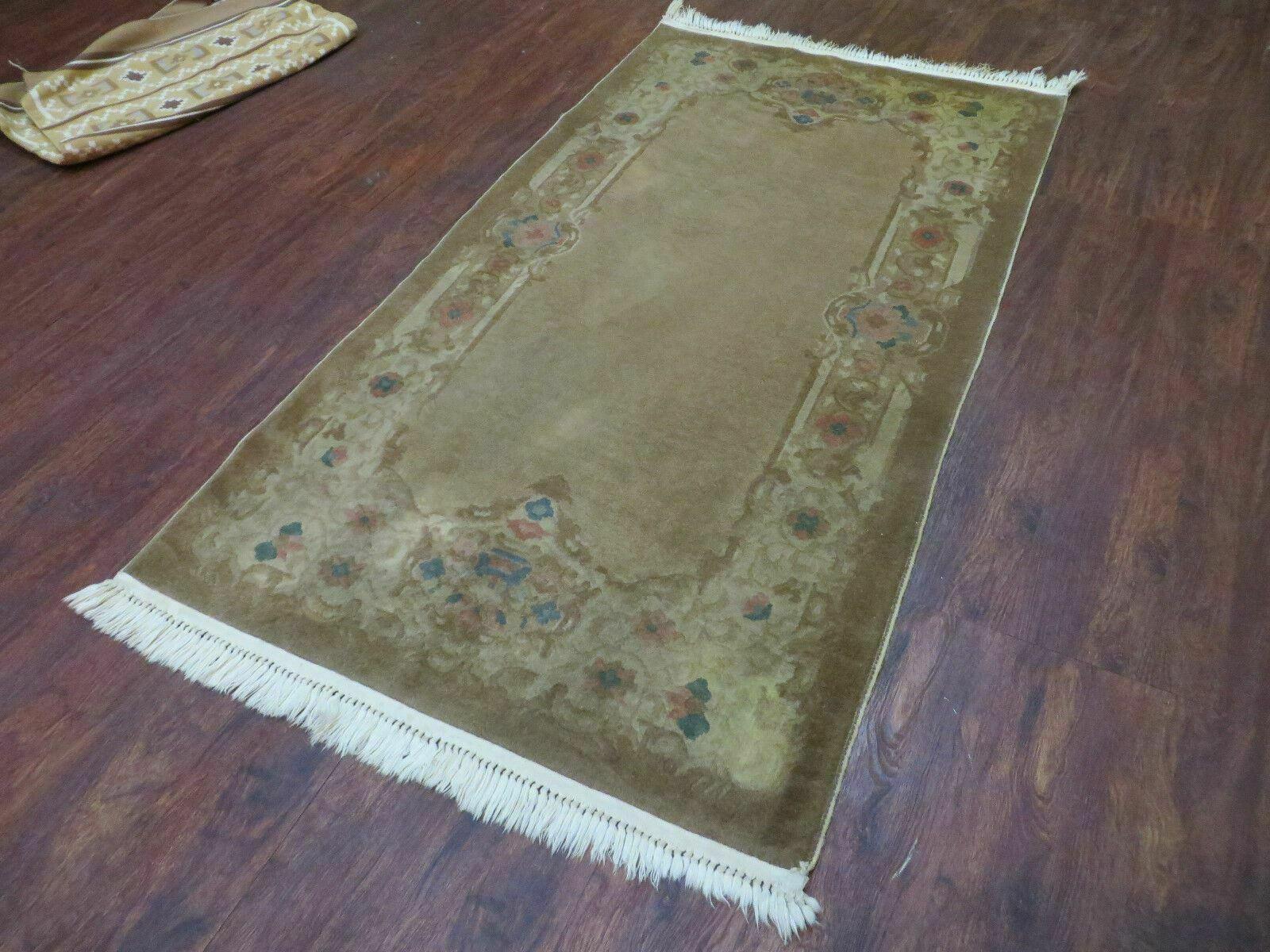 3' X 5' 4" Vintage Handmade Art Deco Chinese Wool Brown Accent Rug - Jewel Rugs