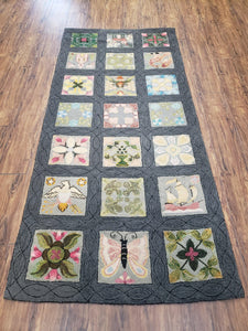American Hooked Rug 3' 6" x 7' 9", Panel Design, Flowers, Vase, Butterfly, Bird, Handmade Hooked Carpet, Vintage Hand Hooked Runner Rug - Jewel Rugs