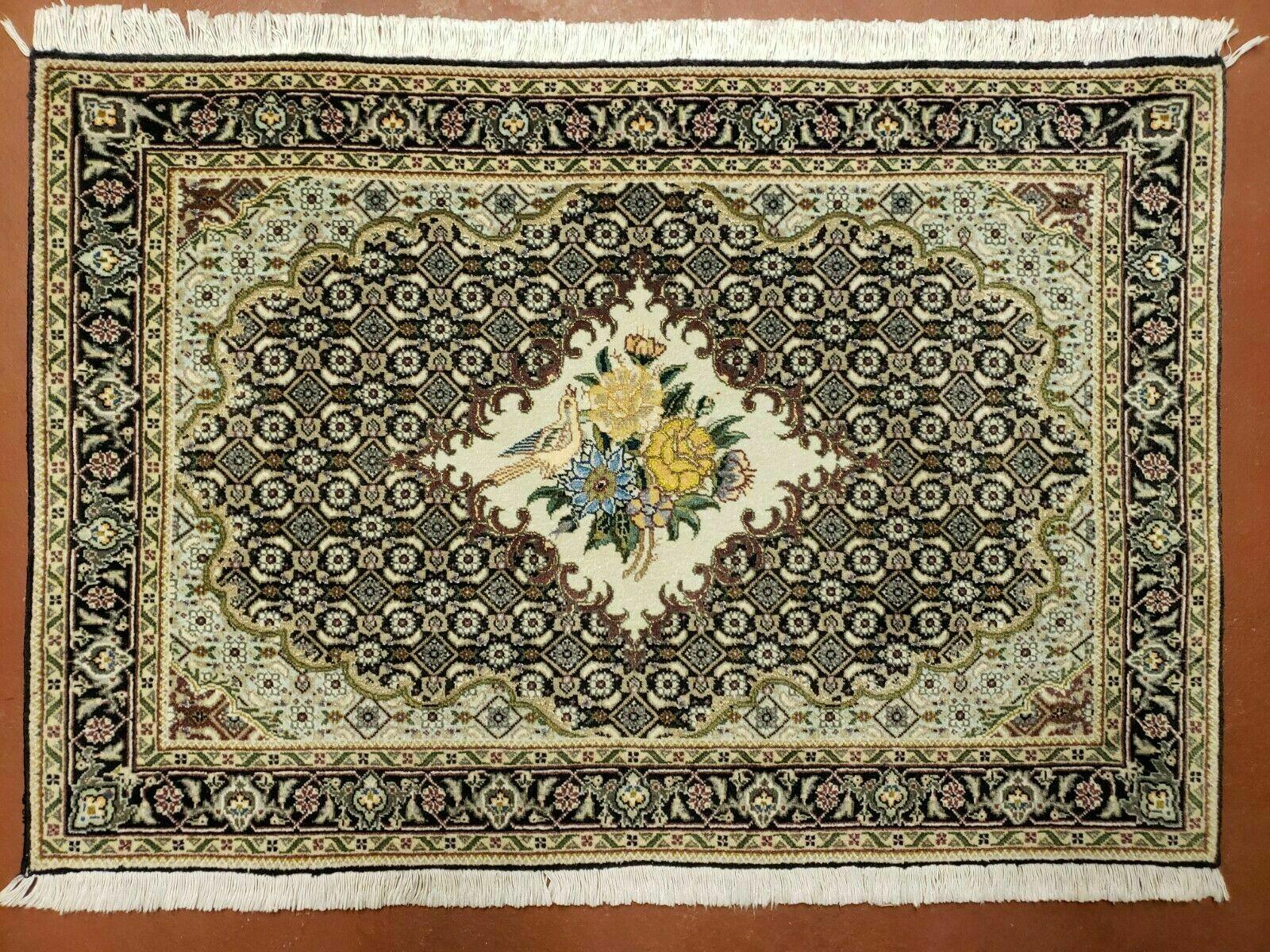 2'4" X 3' Finely Woven Handmade Chinese Floral Oriental Wool Throw Rug with Bird & Flowers - Jewel Rugs