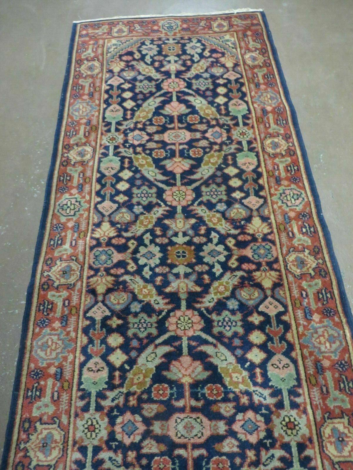 2' 2" X 9' Vintage Handmade Turkish Wool Runner Blue Oriental Rug Nice - Jewel Rugs