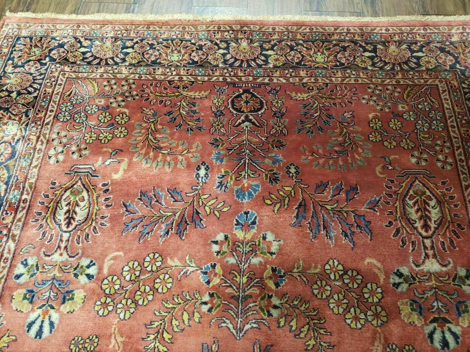 5' 6" X 8' Vintage Handmade Sarouk Design Floral Wool Rug Red Vegetable Dyes - Jewel Rugs