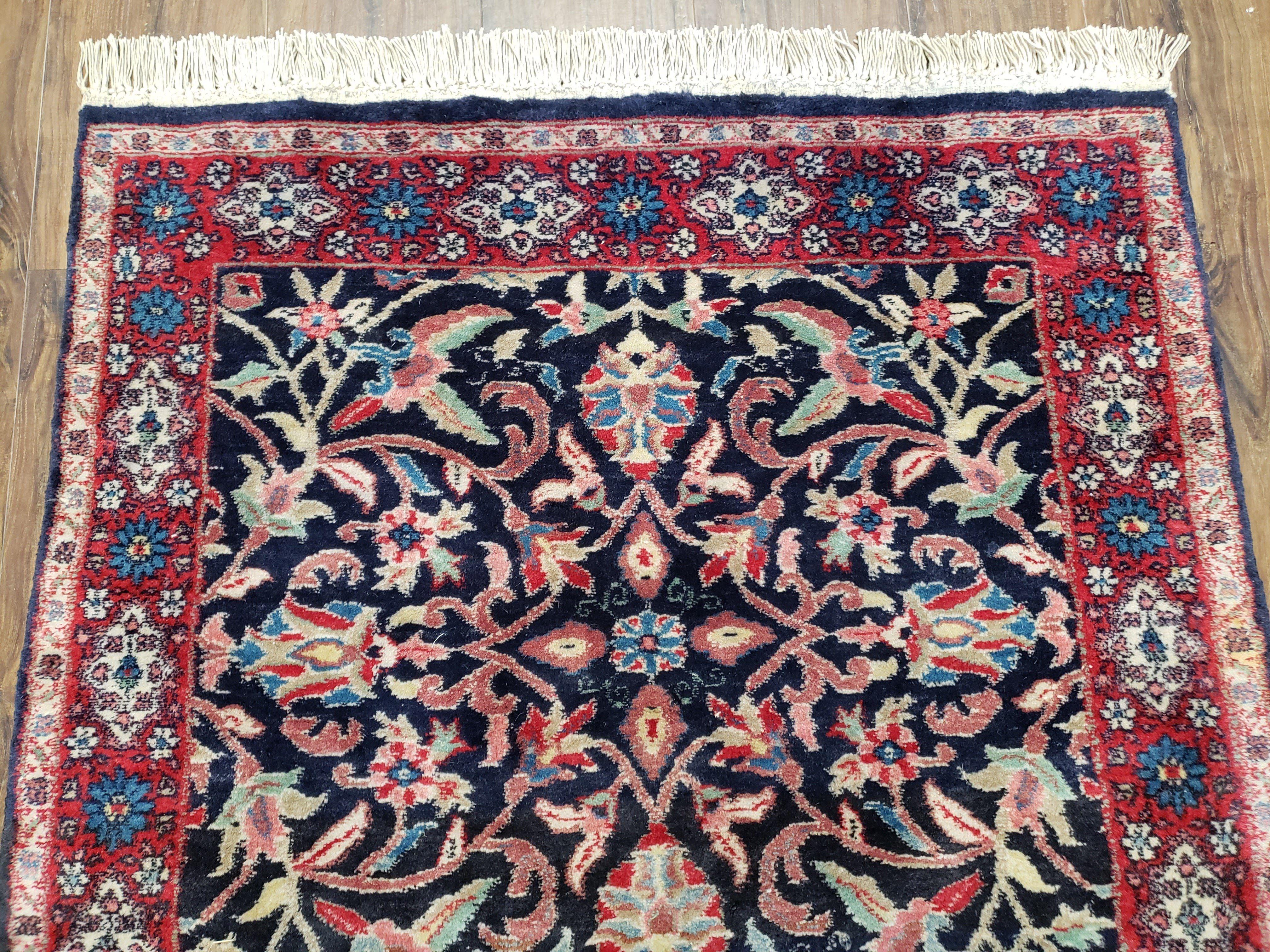 Antique Persian Sarouk, Wool, Hand-Knotted, Blue & Red, 3'1" x 5'3" - Jewel Rugs