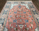 Karastan Rug 5.9 x 9 Bergama Design #737, Wool Karastan Area Rug, Vintage Carpet 6x9, Original Collection 700 Series, Salmon Red Light Blue - Jewel Rugs