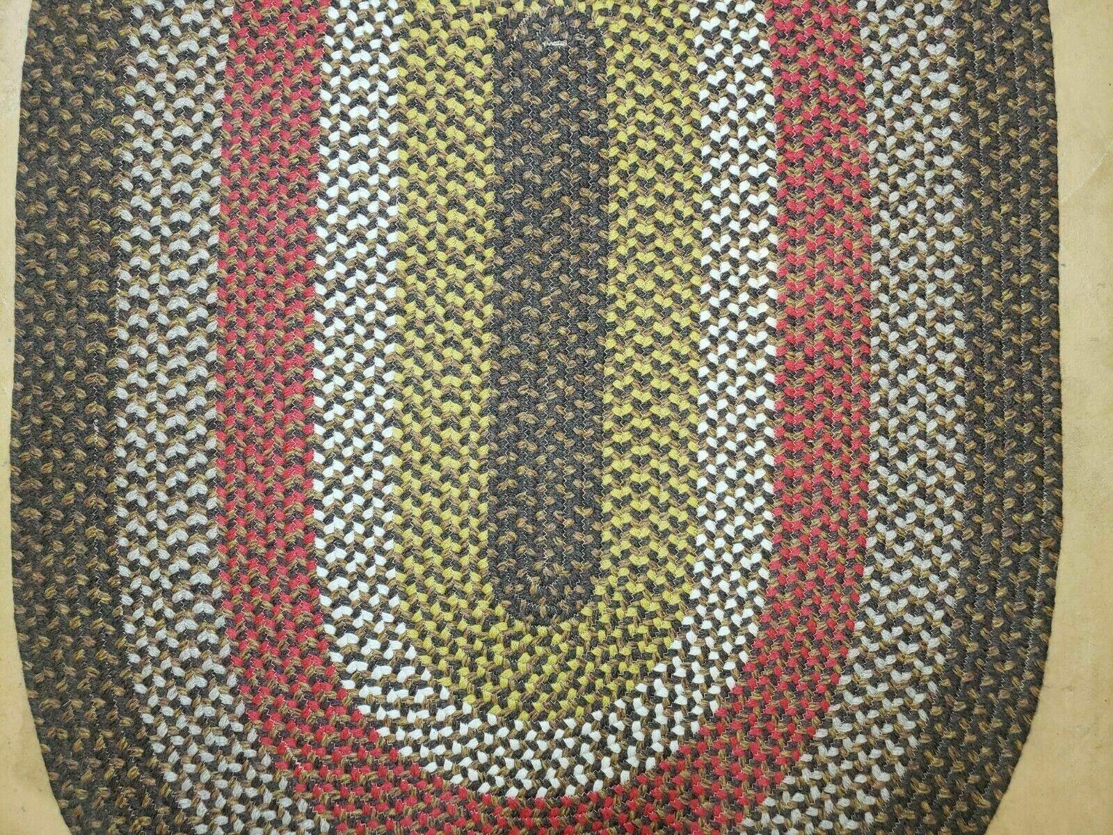 4' X 6' Vintage Handmade American Braided Rug Runner Oval Brown Red Yellow - Jewel Rugs