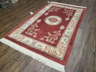 Vintage Chinese Area Rug 4x6, Hand-Knotted, Dark Red & Beige Chinese Asian Oriental Carpet, 3'6" x 5'7", Chinese Vases - Jewel Rugs