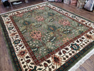 Indo Persian Rug 8x10, Green Indian Carpet, Indo Mahal Room Sized Rug, Green and Ivory Rug, Traditional Oriental Carpet, Wool, Soft Pile - Jewel Rugs