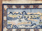 Vintage Chinese Pictorial Rug 2'4" x 4' 7", Chinese Village, Wool Hand-Knotted Blue & Teal Fine Carpet, Tapestry Rug, Woven Wall Art - Jewel Rugs