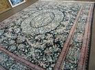 9' X 12' Vintage Handmade Pakistan Floral Wool Rug Black Detailed Nice - Jewel Rugs