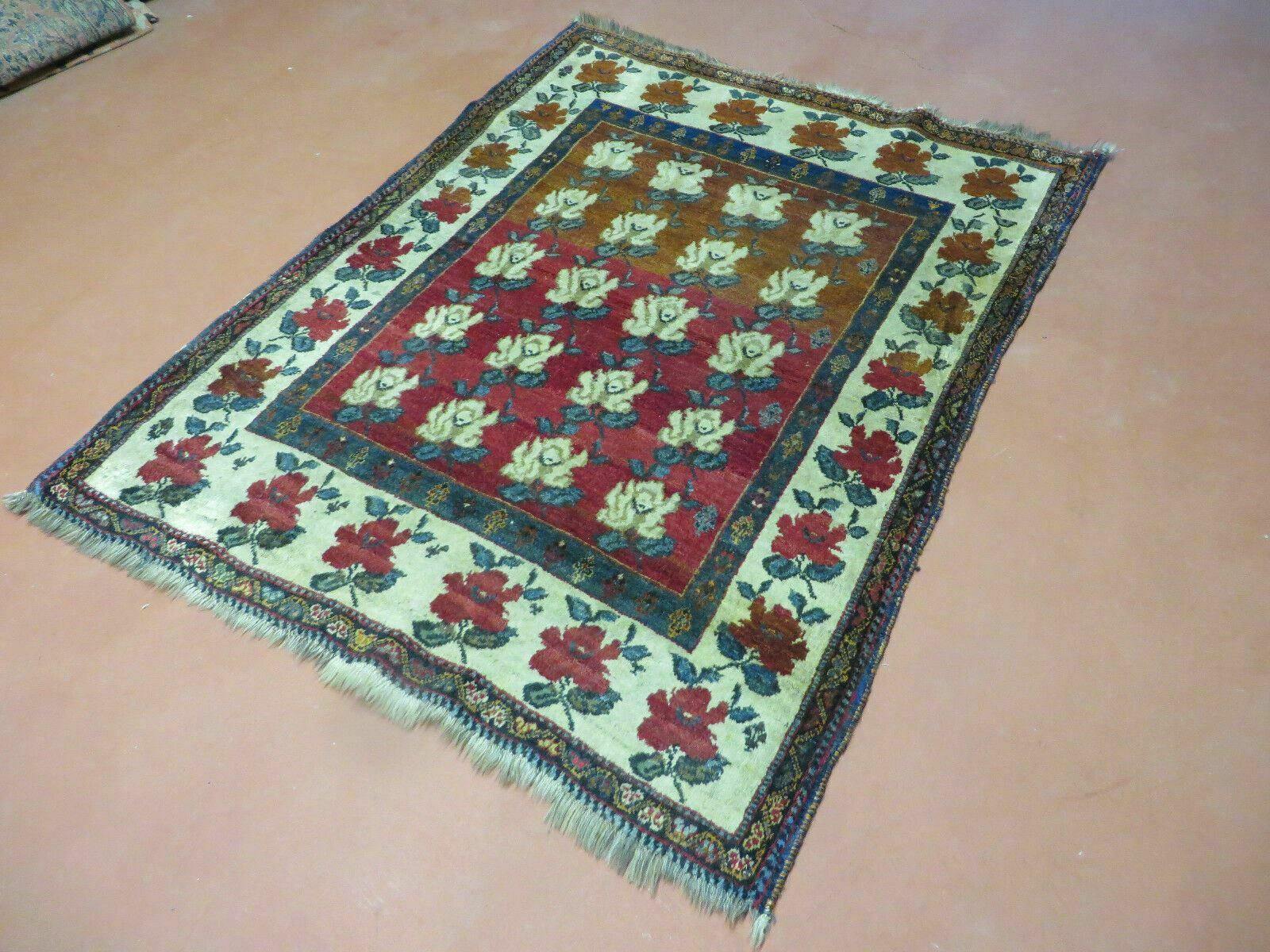 4' X 5' Semi Antique Handmade Fine Turkish Flowers Bouquet Wool Rug Nice - Jewel Rugs