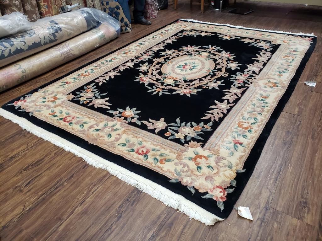 6' x 9' Vintage Black Chinese Art Deco Carving Wool Rug 90 Line - Jewel Rugs