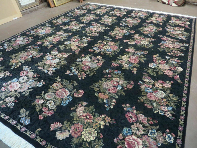 8' X 10' Handmade Pakistan Oriental Wool Rug Carpet Flower Bouquet Black - Jewel Rugs
