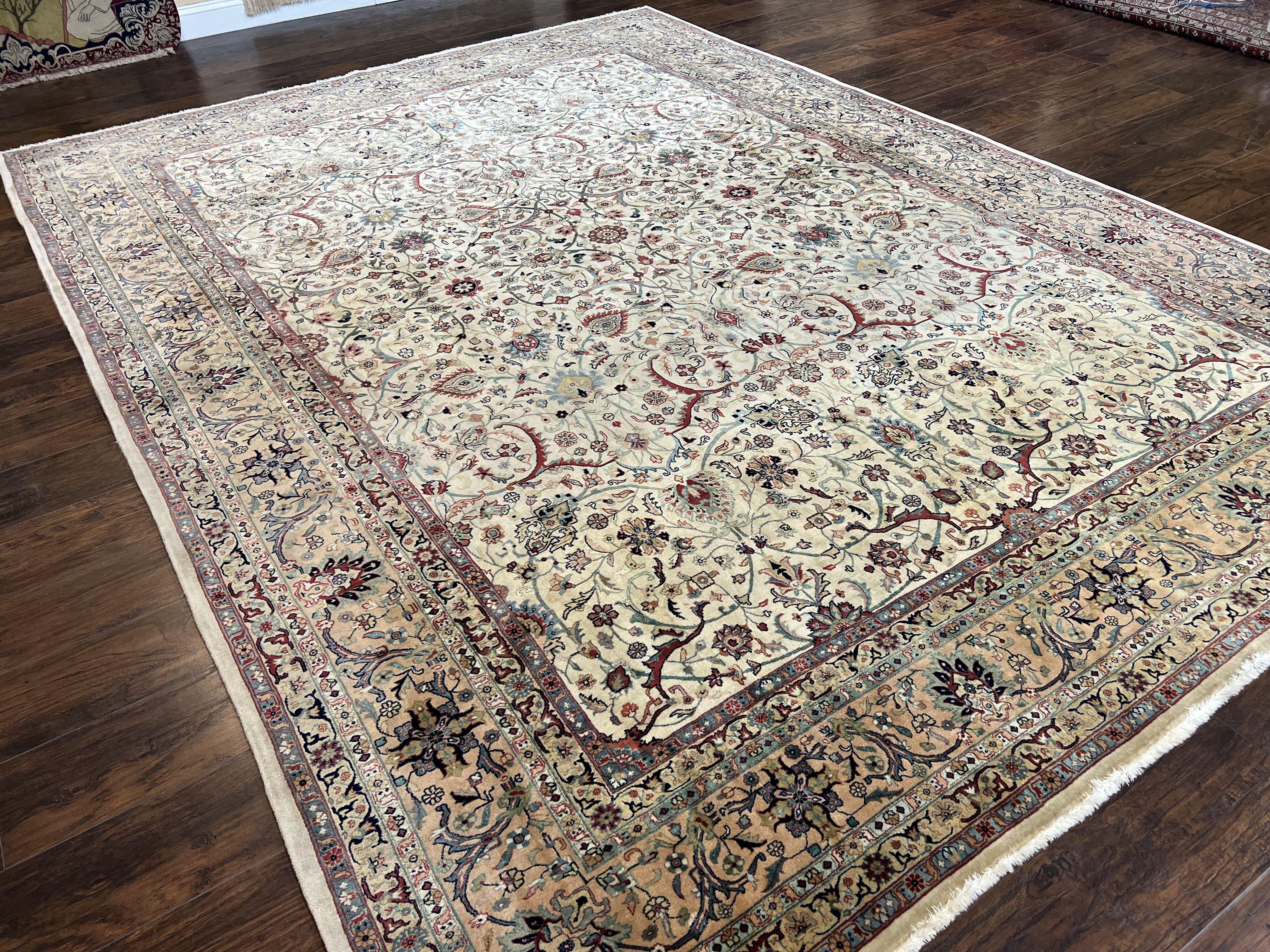 Pak Persian Rug 9x12 Oriental Carpet, Neutral Colors, Fine Hand Knotted Wool Rug 9 x 12 Vintage Rug, Allover Floral Pattern, Pakistani Rug - Jewel Rugs